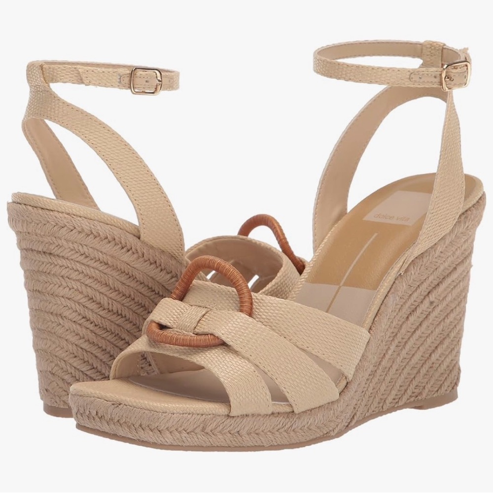 Raffia Espadrille in Wheat Wedge Sandals Dolce Vita Maze Ankle Strap NWOT 8.5